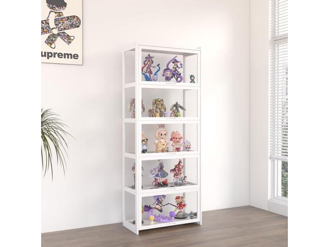 5-Tier Display Cabinet Bamboo with Acrylic Glass Door Curio Display Case for Collectibles Toy Organizers Rack & Display Shelf Kids Bookshelf for.