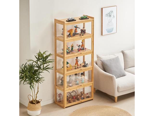 5-Tier Display Cabinet Bamboo with Acrylic Glass Door Curio Display Case for Collectibles Toy Organizers Rack & Display Shelf Kids Bookshelf for...