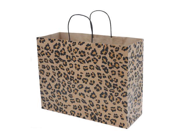 Brown Leopard Paper Shopping Bags - (16 L x 6 D x 12 ½ H) Case of 100