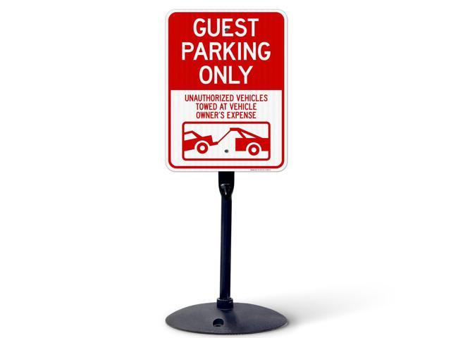 Guest Parking Only Unauthorized Vehicles Towed At Owner Expense with Graphic Sign, 18x24 Inches, 3M EGP Reflective with Post & Cast Iron Base Stand...