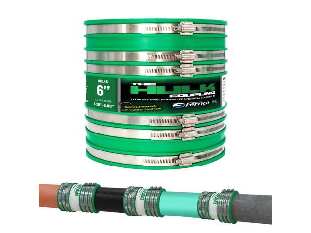 6' Hulk Pipe Coupling Non Shear Below Ground Rated Universal Connector for Clay, Plastic, Concrete Ductile and Cast Iron Materials