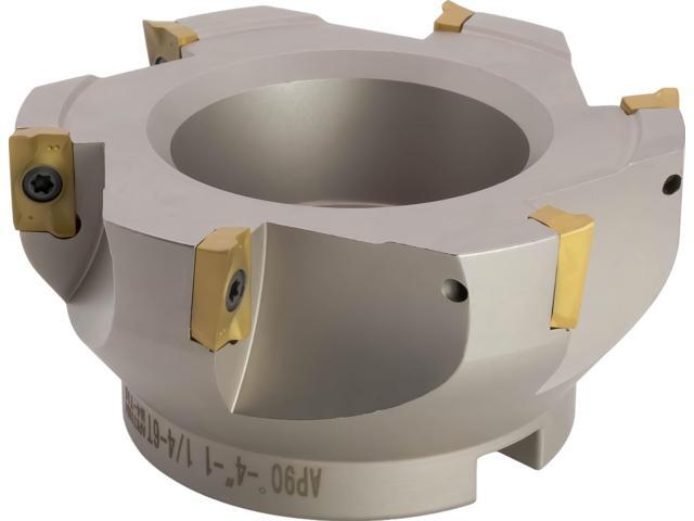 4' 90Â° Indexable Face (Shell) Mill, for Square Shoulder Milling, 1 1/4' Arbor Hole Diameter, 6 Flute, with 6 pcs APKT1604 Carbide Inserts