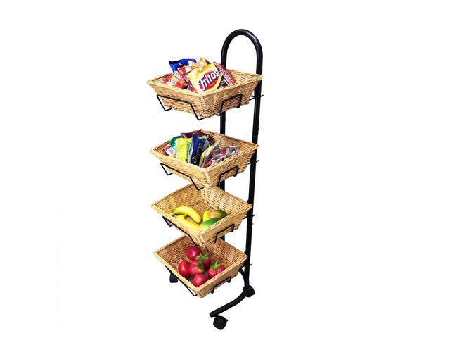 ® Rolling Wicker Basket Display 4 Tier Market Merchandiser Stand Kitchen Pantry Organizer on Wheels 120009-NF