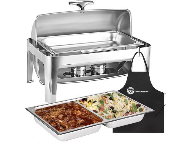 Deluxe Chafer Dish - 8-quart capacity - Full-Size S/S rectangular Includes Food Pan, Water Pan and Fuel Holders (8-Qt with Sectional Pan)
