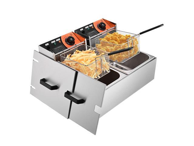 Commercial Deep Fryer 24L 5000W with Dual Tank Baskets Stainless Steel Electric Countertop Fryer for Restaurant Bar