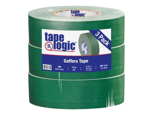 (3 Pack) Multipurpose Green Gaffers Tape, 2 Inch x 60 Yards, Heavy Duty 11 Mil Thick - Easy Tear, Non-Reflective, Residue Free, Floor Marking and.