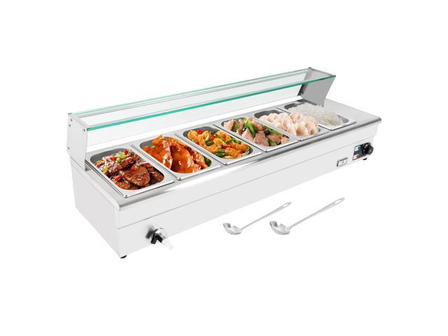 Bain Marie Food Warmer 6 Pan x 1/3 GN,Food Grade Stainelss Steel Commercial Food Steam Table, 1200W Electric Warming Tray for Parties Hotels...