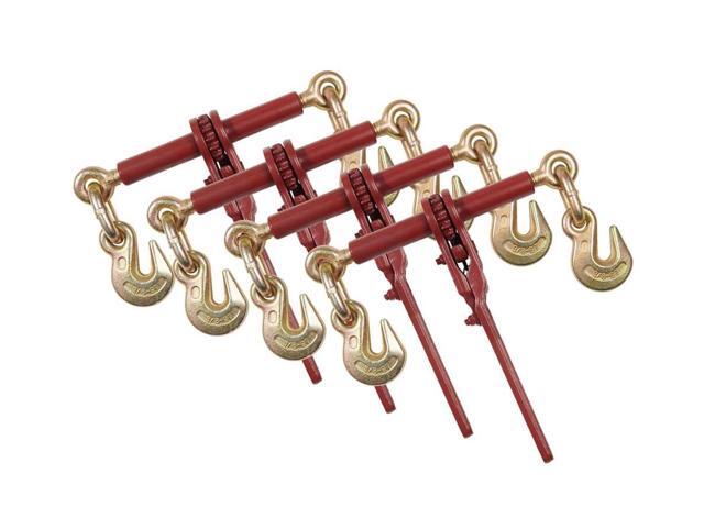 4 Pack 3/8' - 1/2' Extreme Heavy Duty Ratchet Load Chain Binder with Grab Hooks - 12,000 Lbs Working Load Limit - Flatbed Transport Truck Trailer.