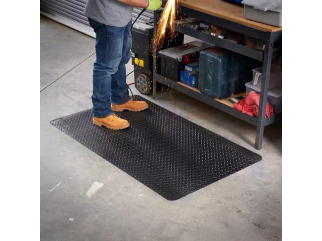 Anti-Fatigue Heavy Duty Diamond Plate Floor Mat, Commercial Grade Standing Support for Leg & Back Pain, Thick Sponge Base/Solid Vinyl Top Made in...
