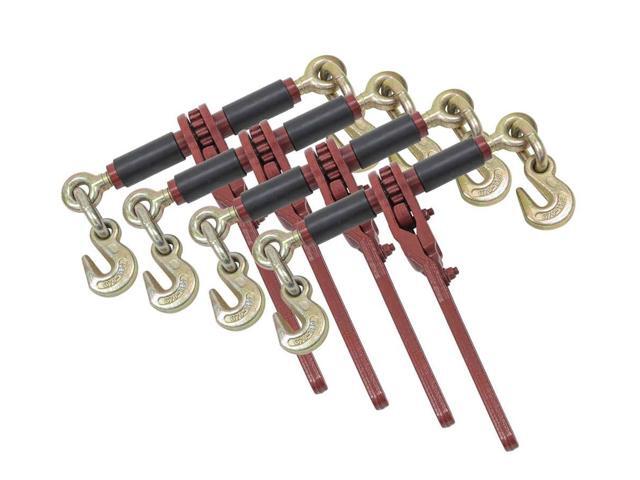 (4 Pack) Chain Binder Ratchet Style 5/16-3/8' Gold Chromate Hooks 7,100# WLL w/Easy Grips on Barrel