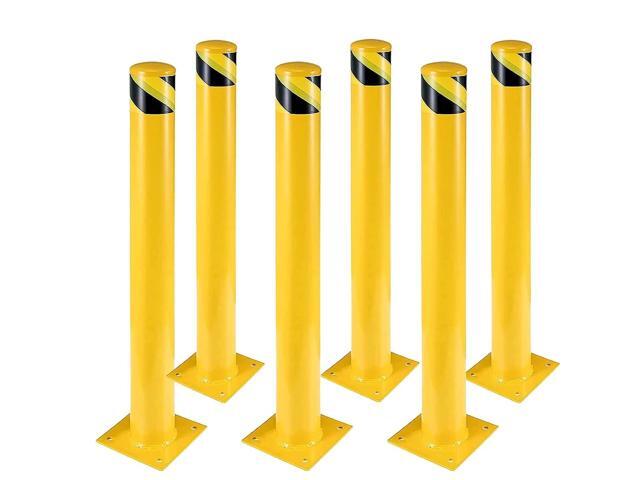 Safety Bollard 6 Packs, 42 Inch Height Bollard Post, 4.5 Inch Diameter Steel Pipe Safety Bollard Post, 8 Anchor Bolts, for Traffic Control,.