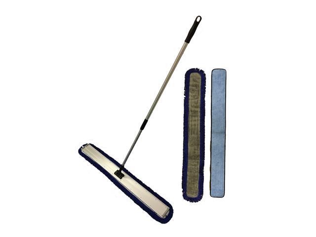 48 inch professional floor mop with microfiber head, 2 pads, silver and black