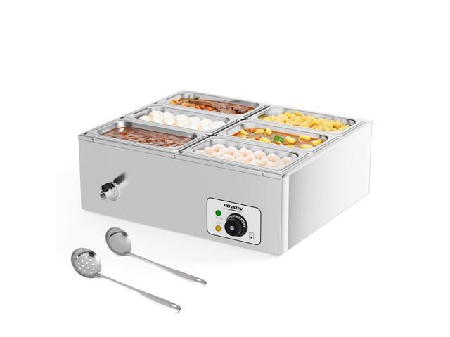 42.3QT 6-Pan Electric Commercial Food Warmer, 110V Stainless Steel Bain Marie Buffet, 6.9 QT/Pan Stove Steam Table with Temperature Control & Lid...