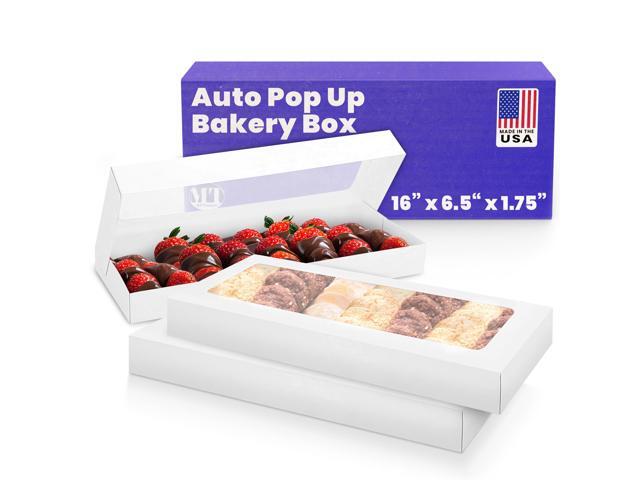 Chocolate Covered Strawberry Box 16' x 6.5' x 1.75' - Auto Pop-Up White Bakery Boxes (Pack of 125) - Made in the USA