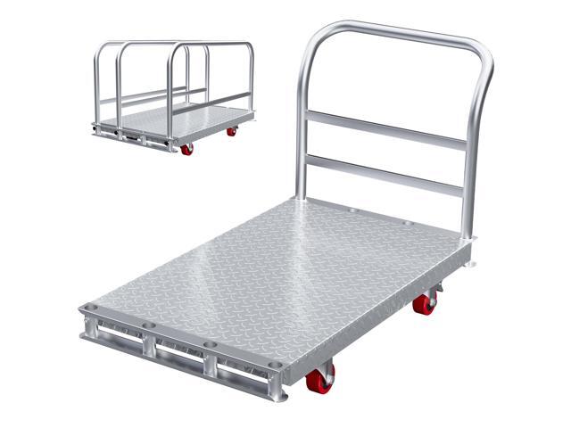 3200lbs Heavy Duty Platform Truck with 6' Swivel Brake Wheels & 4 Handrails, 44'x 28' Extra Large Steel Flatbed Cart, 2.5mm Steel Plate, Durable &.