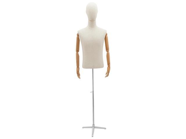 Male Dress Form Display, Male Mannequin Torso with Head & Arms 53-76 in Height Adjustable Mens Mannequin Body with Tripod Metal Stand for Store...