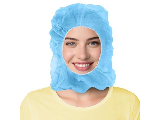 Disposable Hoods, Blue Polypropylene Hooded Caps with Elastic Face Opening, One Size, Pack of 1 000, Full Coverage Head and Beard Cover for Food...