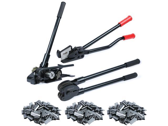 Steel Strapping Kit Tool Set for Pallet Packaging - Tensioner, Sealer, Cutter, 300 Open Seals for 3/4' Steel Metal Banding