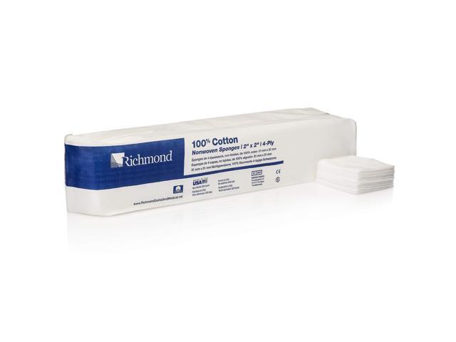 Dental & Medical 300631 2' x 2' 100% Cotton Nonwoven Sponge, 4-Ply, (Case Pack of 5000)