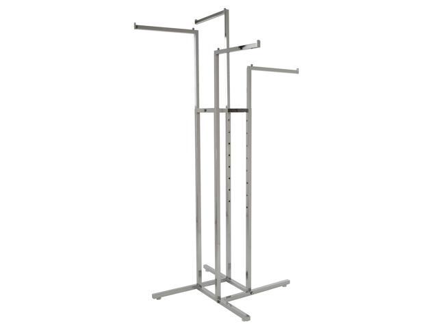 4-Way Clothing Rack, Heavy Duty Retail Garment Display with Adjustable Height and 4 Straight Arms, Chrome Finish