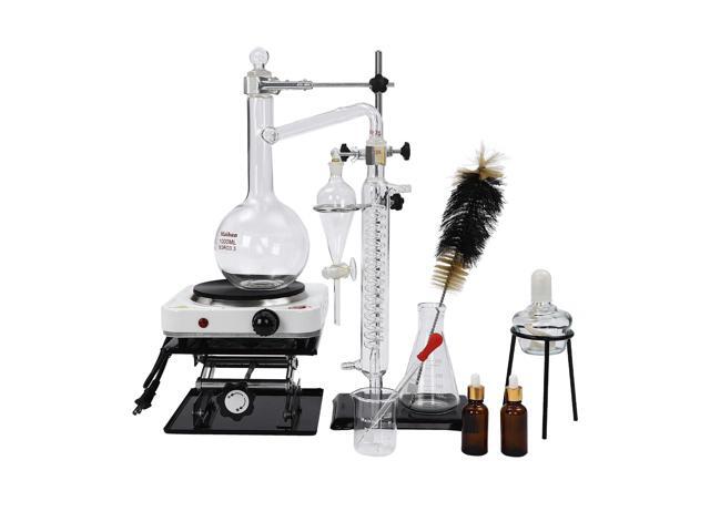Essential Oil Distillation Kit Distillation Apparatus Lab Glassware Kits 1000ml with 1000W Heater &Lifting Table Essential Oil Distillation...