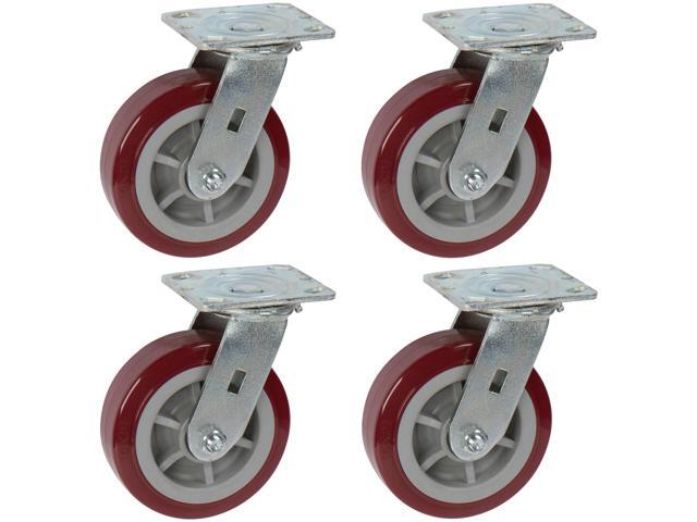 ICON Caster Wheels 6' x 2' PRO Heavy Duty Industrial Casters, Top Plate 4' x 4.5', Maroon, 4 Swivel, Non-Marking Pro-Tech Polyurethane Wheel, Load...