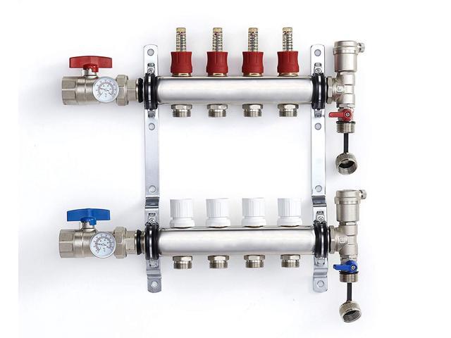 PEX Manifold Radiant Floor Heating Set 4 Loop System Stainless Steel Heated Hydronic Heating 1/2' Oxygen Barrier Tubing