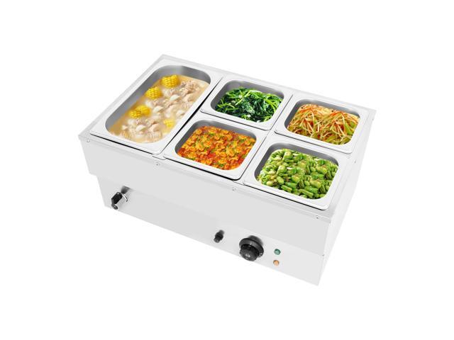 Electric Commercial Food Warmer,110V 5-Pan Stainless Steel Bain Marie Buffet Food Warmer Steam Table with Temperature Control and Cover,Suitable.