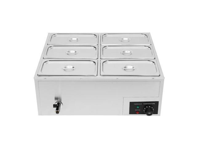 6-Pan Commercial Electric Food Warmer, 850W Stainless Steel Bain Marie Buffet Food Warmer with Lids Steam Table Stainless Steel Container...