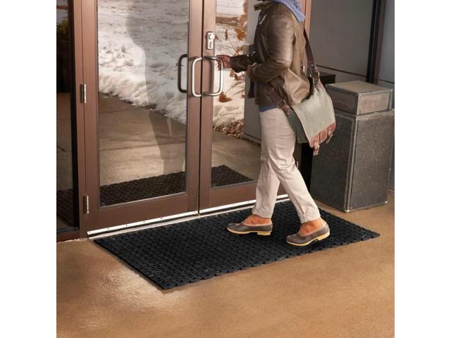 USA Made Heavy Duty Rubber Tire Link Mat, Commercial Grade Outdoor Entryway & Anti-Fatigue Floor Mat, Recycled Rubber on Steel Wire (3' x 6')