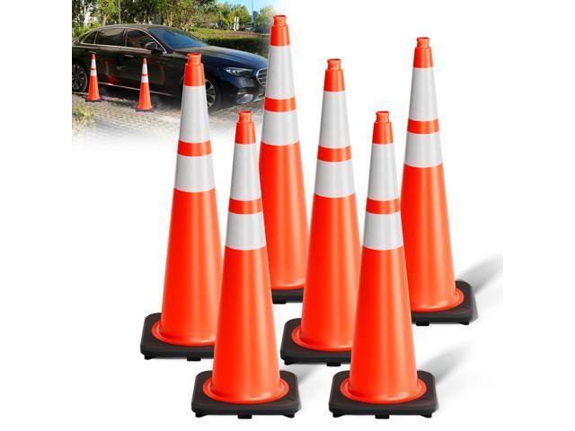 Traffic Cones 36 Inch Safety Cones 6 Pack with Heavy Duty Black Base - Safety Cones with Reflective Collars for Driveway Road Safety, Traffic.