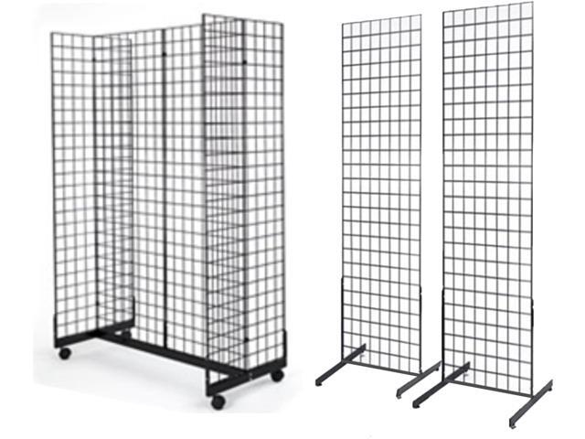 2' x 6' Grid Wall Panel 4-Sided Floorstanding Display Fixture with Gondola Base Plus 2x) 24' x 72' Floor Standing Grid Displays, Black