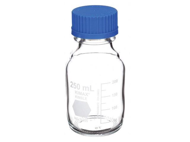 14395-250 Borosilicate Glass GL-45 Media/Storage Bottle With Blue Polypropylene Screw Thread Cap, 250 mL (Case of 10)