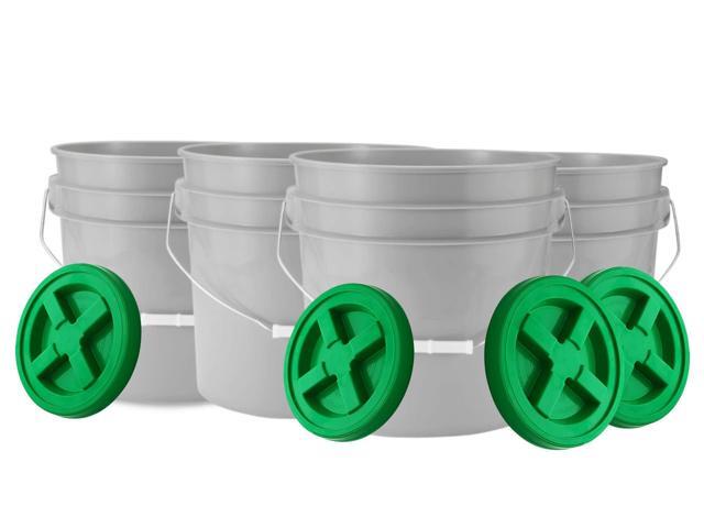 3.5 Gallon Food Grade Grey Bucket Pail with Green Screw on Air-Tight Lid (Pack of 4) BPA Free containers -Made in USA