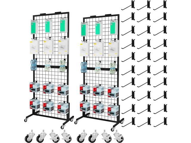 Grid Wall Panels Display Stand - Metal Shelving with 30 Hooks for Vendor Events Art Panels Heavy Duty Floor Standing Movable Detachable Retail.