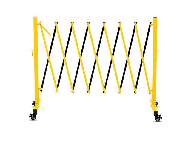 11FT Traffic Barricade with Casters, Metal Expandable Barricade, Folding Security Gate, Retractable Fence Outdoor Barricade Fence for Construction.