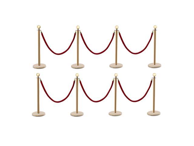Stainless Steel Stanchion Post Queue w/5 ft Red Velvet Rope, Stanchion Post with Ball Top, Crowd Control Barriers Gold Stanchions, Red Carpet...