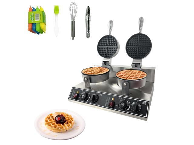 Double Head Commercial Waffle Maker, 2400W Stainless Steel Nonstick Waffle Iron with 122 to 572 Temp Range & Time Control, Perfect for Home Cafe...