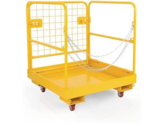 Forklift Safety Cage, Forklift Man Basket 1150lbs Capacity, Work Platform with Safety Harness & Lock, Drain Hole & Wheels & Tool Basket, Perfect...