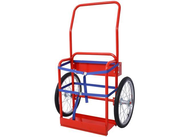 Heavy-Duty Dual Gas Cylinder Hand Truck - 220 LB Capacity Welding Cart with 20' Pneumatic Wheels & Secure Straps, for Transporting Oxygen Acetylene.