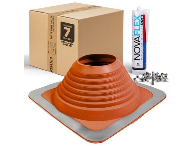 #7 Square Silicone Metal Roof Pipe Flashing Boot with Complete Install Kit (Fits 5-1/2 - 11-1/2 Pipe OD), Red