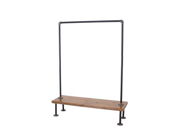William Robert's Vintage Industrial Pipe Clothing Rack with Wood Shelf Bottom Shelf, 43 Inches Wide, 60 Inches Tall, 15 Inches Deep, Black