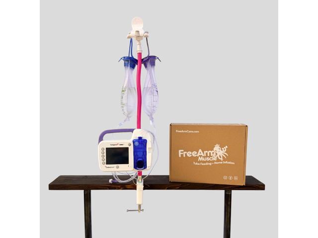 Tube Feeding Holder, Hands-Free Gravity Syringe Feeding, Portable IV Pole for Pump Feeding & Infusions, Adjustable Clamp, Bendable Arm for Feed.