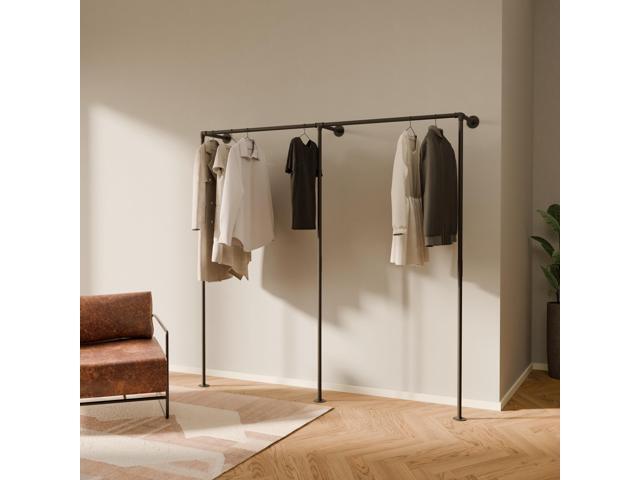 Wall Mounted Clothes Rack Single Rod Industrial Pipe Clothing Rack Black 79.13 in Wide, 75.98 in Tall 441 lbs Capacity Assembly in 25 min