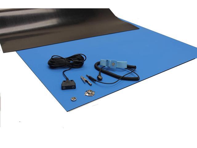 ESD Mat Kit - Anti-Static Table Mat - Heat Resistant Soldering Mat - with a Wrist Strap and Dual Common Point Grounding (36' x 60' (3' x 5'), Blue)