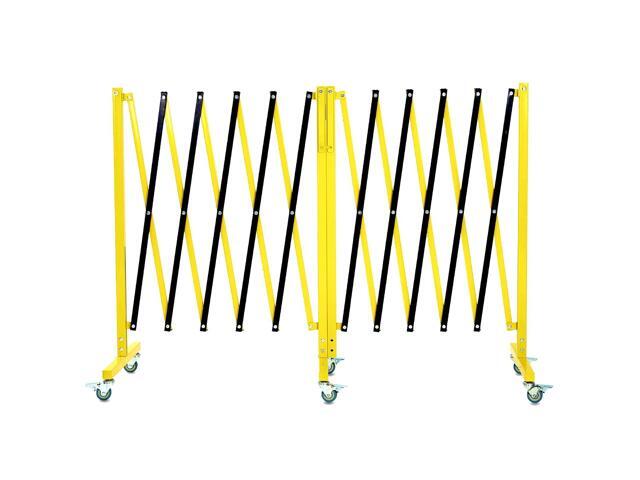 19.8 ft Industrial Expandable Metal Barricade, Rotatable & Portable Safety Barrier with a Warning Board and Casters, Retractable Traffic Fence.