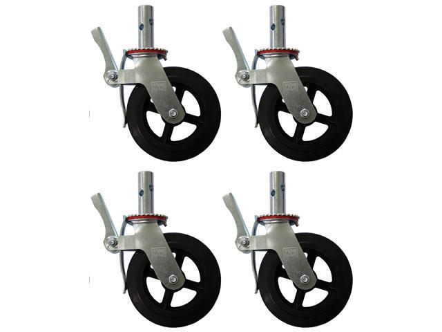 A Set of 4 Wheel 8' Caster with Cast Iron Hub 1 3/8' Caster Wheel With 2 Lock-in Brakes Scaffolding Rolling Tower CBM1290