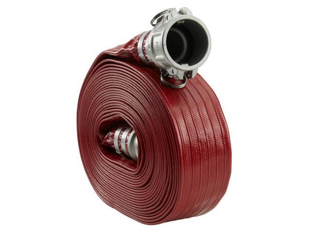 Pump Water Hose - Red PVC Drain Backwash Discharge Hose - Camlock Fittings 2' x 50'