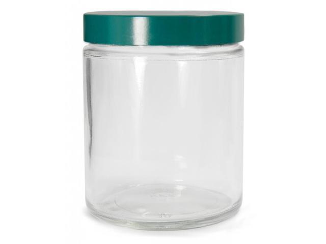 GLC-01692 Clear Glass Round 480mL Type III Straight Sided Jar, with Green Thermoset F217 and PTFE Lined Cap (Case of 12)