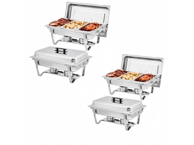 4-Pack Stainless Steel Buffet Server Set 3-Well Rectangular Chafing Dishes, Multi-Compartment Food Warmers for Catering, Weddings, and Home Parties